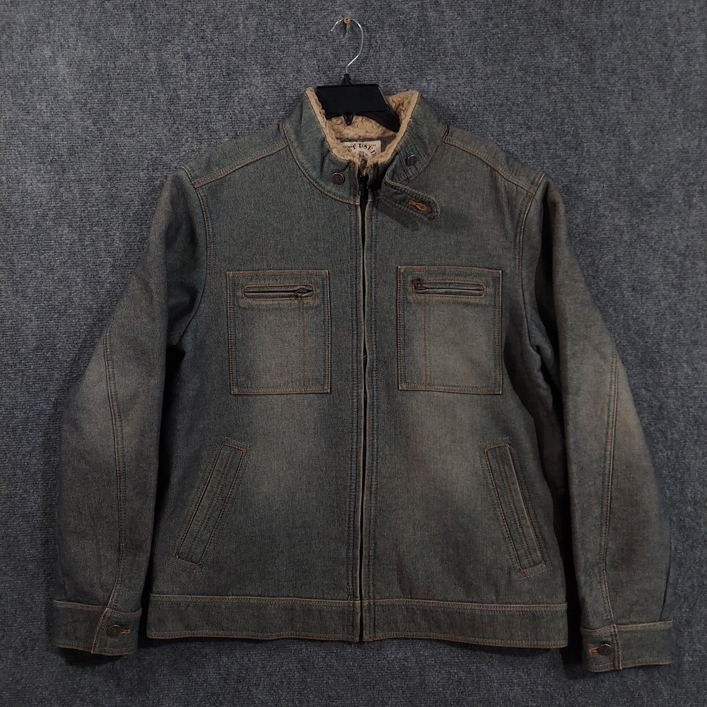 Vintage Get Used Jacket Mens Large Gray Denim Sherpa Lined‎ Motorcycle Korea